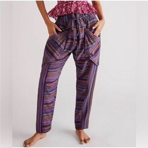 Free People Colorful Striped Boho Pants Patch Pocket Cotton
